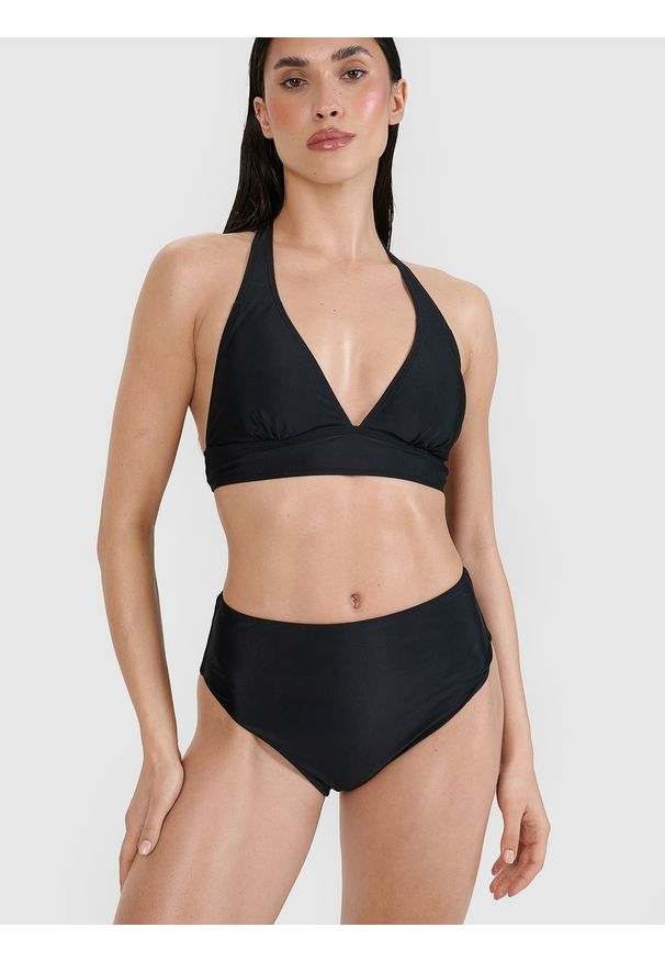 4f - 4F Dół od bikini damski - czarny M. Stan: podwyższony. Kolor: czarny. Materiał: materiał, syntetyk, elastan