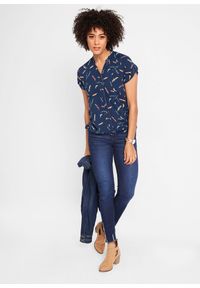 bonprix - Bluzka z krótkim rękawem z lejącej wiskozy. Typ kołnierza: kołnierzyk stójkowy, dekolt w serek. Kolor: niebieski. Materiał: wiskoza. Długość rękawa: krótki rękaw. Długość: krótkie #3