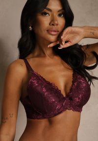 Renee - Bordowy Koronkowy Biustonosz w Klasycznym Stylu Coralee. Kolor: czerwony. Materiał: koronka. Wzór: aplikacja, gładki #1