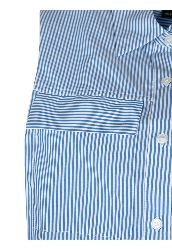 Pinko Koszula "Attutire" | 1V10LW Y7ND | Zeppole Camicia | Kobieta | Biały, Niebieski. Okazja: na co dzień. Kolor: biały, wielokolorowy, niebieski. Materiał: bawełna. Długość rękawa: bez rękawów. Wzór: paski. Styl: casual