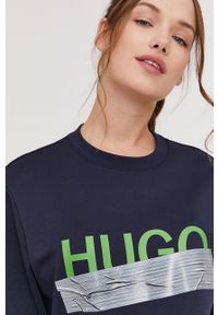 Hugo - Bluza bawełniana z kolekcji urodzinowej. Okazja: na urodziny. Typ kołnierza: bez kaptura. Kolor: niebieski. Materiał: bawełna. Wzór: nadruk. Styl: casual #5