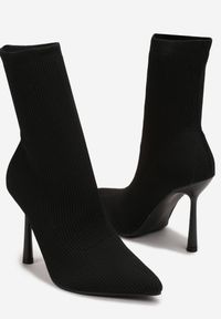 Renee - Czarne Botki na Szpilce ze Skarpetkową Cholewką Olola. Nosek buta: otwarty. Kolor: czarny. Materiał: materiał. Szerokość cholewki: normalna. Sezon: wiosna, jesień. Obcas: na szpilce. Wysokość obcasa: średni #3