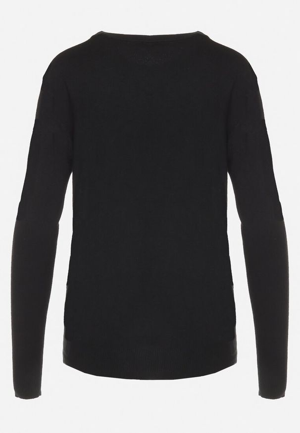 Born2be - Czarny Sweter o Prostym Kroju z Bawełną Savandelle. Okazja: na co dzień. Kolor: czarny. Materiał: bawełna. Styl: elegancki, casual