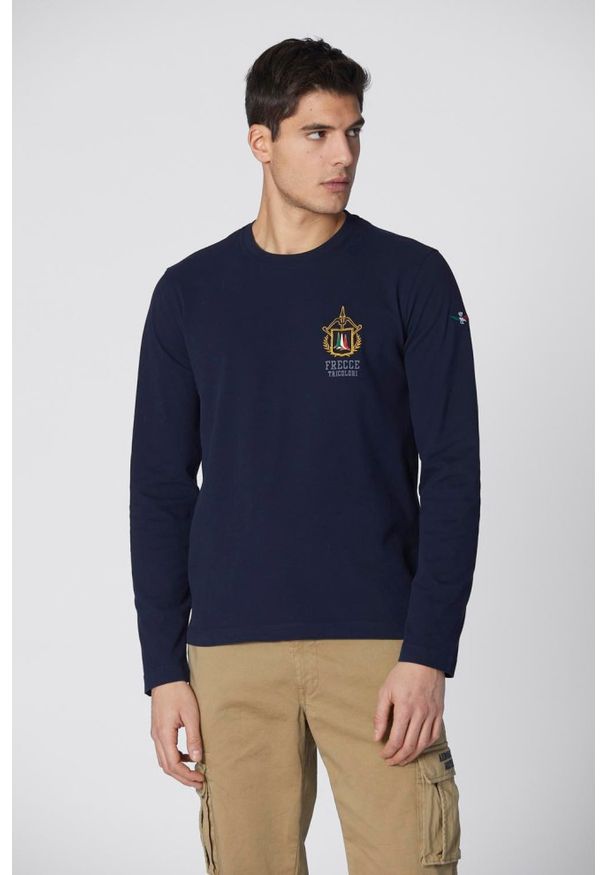 Aeronautica Militare - AERONAUTICA MILITARE Granatowy longsleeve męski Embroidered, Rozmiar 3XL. Kolor: niebieski. Długość rękawa: długi rękaw