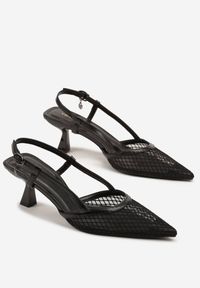 Renee - Czarne Sandały Vices na Kaczuszce Slingback z Siateczkową Cholewką Lumevile. Zapięcie: sprzączka. Kolor: czarny. Obcas: na szpilce. Styl: klasyczny, elegancki. Wysokość obcasa: średni #5