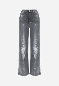 Born2be - Szare Metaliczne Spodnie z Bawełny z Szerokimi Nogawkami i Przetarciami Welathas. Kolor: szary. Materiał: bawełna #4