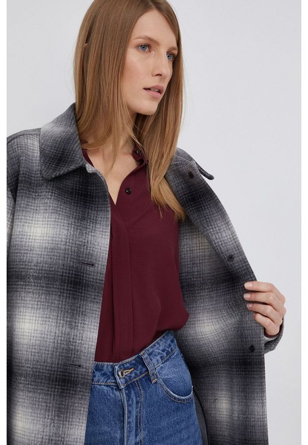 TOMMY HILFIGER - Tommy Hilfiger Płaszcz wełniany kolor szary przejściowy. Okazja: na co dzień. Kolor: szary. Materiał: wełna. Styl: casual