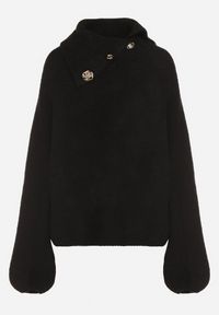 Born2be - Czarny Golf z Wełną i Metalicznymi Guzikami Vidora. Okazja: na co dzień. Typ kołnierza: golf. Kolor: czarny. Materiał: wełna. Wzór: aplikacja. Styl: casual, elegancki #6