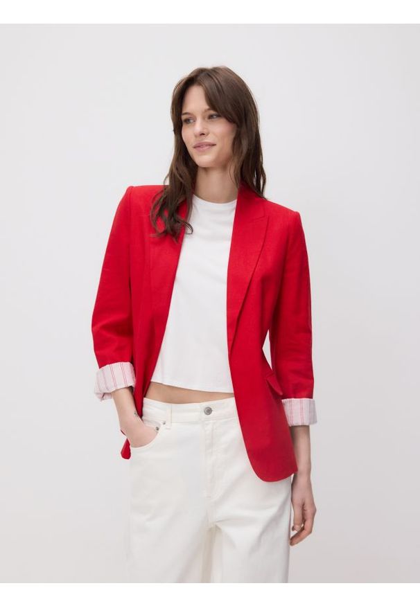 Reserved - Marynarka z lnem - czerwony. Kolor: czerwony. Materiał: len