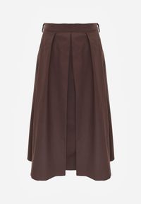 Born2be - Brązowa Rozkloszowana Spódnica z Bawełny z Szerokimi Plisami Malona. Okazja: do pracy, na co dzień. Kolor: brązowy. Materiał: bawełna. Styl: casual #4