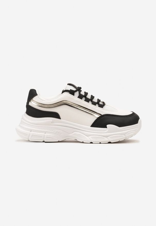 Born2be - Biało-Czarne Sneakersy na Grubej Podeszwie z Materiałowymi Wstawkami Kendria. Kolor: biały. Materiał: materiał