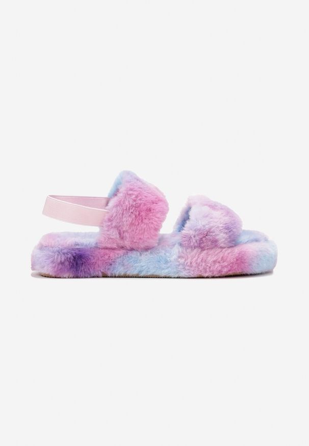 Renee - Fioletowe Kapcie z Futerka z Elastycznym Paskiem Podtrzymującym Piętę Arexis. Okazja: na co dzień. Zapięcie: pasek. Kolor: fioletowy. Materiał: futro. Styl: casual