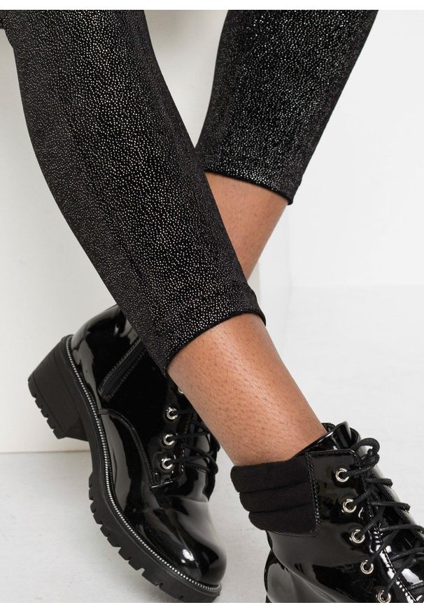 bonprix - Legginsy z połyskiem z aksamitu. Kolor: czarny. Materiał: materiał