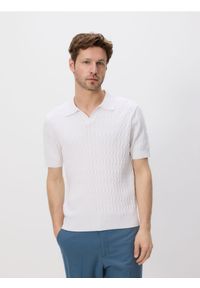 Reserved - Strukturalny sweter polo - biały. Typ kołnierza: polo. Kolor: biały. Materiał: bawełna, dzianina #1