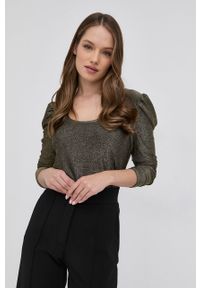 Liu Jo Longsleeve damski kolor złoty. Okazja: na co dzień. Kolor: złoty. Materiał: dzianina. Długość rękawa: długi rękaw. Styl: casual #1