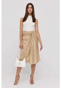 BOSS - Boss spódnica kolor beżowy midi rozkloszowana. Kolor: beżowy. Materiał: tkanina, materiał, włókno #4