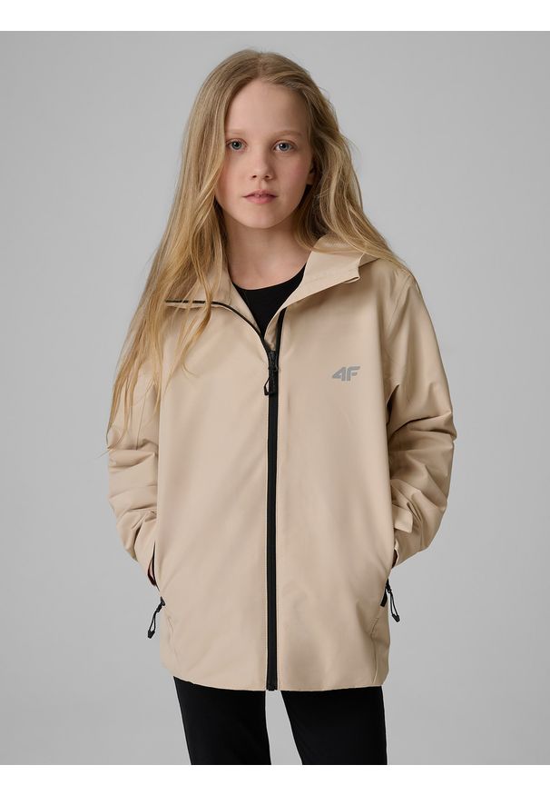 4f - 4F Kurtka membrana 5000 dziewczęca - beżowa 152 (11-12 lat). Okazja: na co dzień. Kolor: beżowy. Sezon: lato. Styl: casual