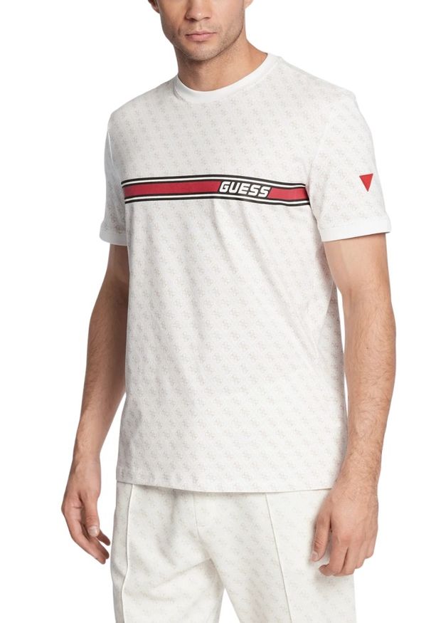 Guess - GUESS Biały męski t-shirt w monogram James, Rozmiar XXL. Okazja: na co dzień. Kolor: biały. Styl: casual
