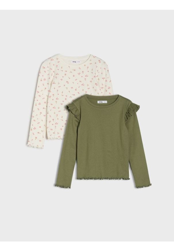 Sinsay - Prążkowane koszulki z długimi rękawami 2 pack - wielobarwny. Materiał: prążkowany. Długość rękawa: długi rękaw. Długość: długie