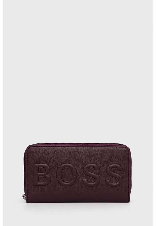 BOSS - Boss Portfel 50461173 damski kolor bordowy. Kolor: czerwony. Materiał: materiał. Wzór: gładki