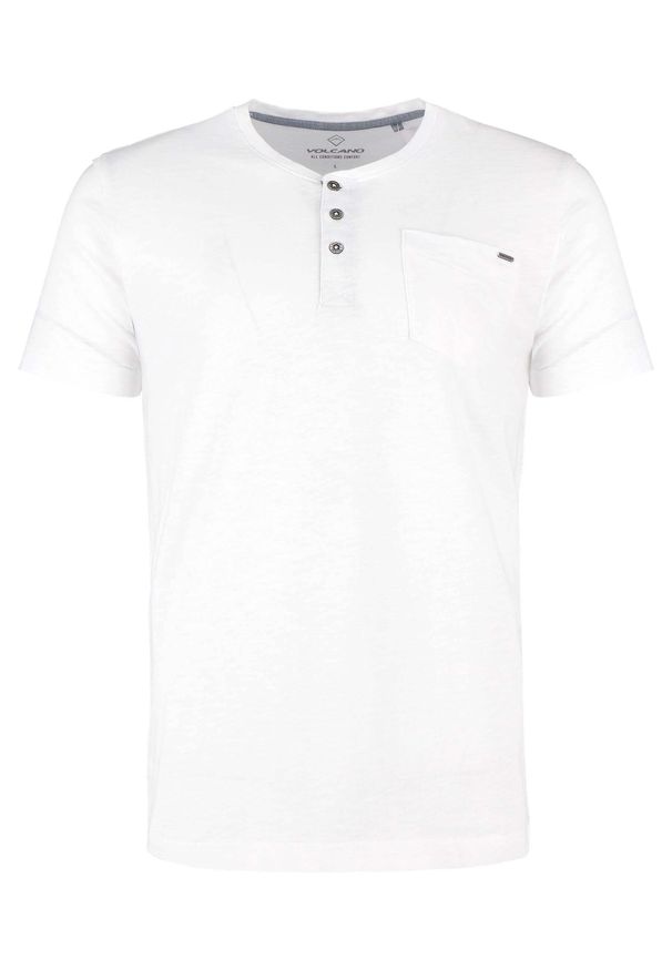 Volcano - T-shirt z rozpinanym dekoltem TM-HUBRIS. Kolekcja: plus size. Materiał: włókno, bawełna, materiał. Długość rękawa: krótki rękaw. Długość: krótkie. Wzór: aplikacja. Styl: klasyczny