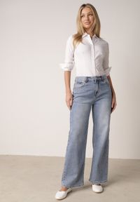 Born2be - Niebieskie Jeansy z Bawełną Szerokie z Wysokim Stanem Artilla. Okazja: na co dzień. Stan: podwyższony. Kolor: niebieski. Styl: casual, elegancki #5