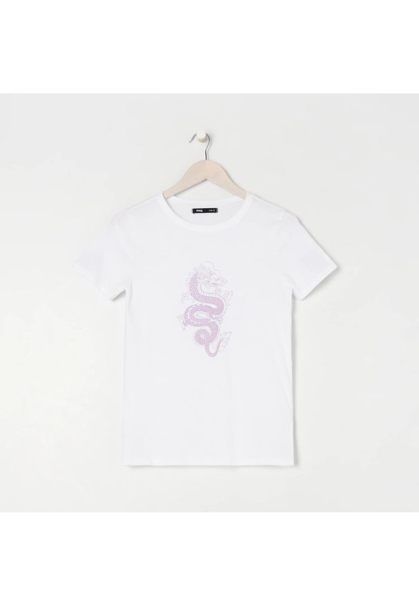 Sinsay - Koszulka z nadrukiem - Biały. Kolor: biały. Wzór: nadruk