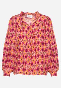 Born2be - Fuksjowo-Pomarańczowa Koszula z Wiskozy w Mozaikowy Wzór z Bufiastymi Rękawami Tlaria. Kolor: różowy. Materiał: wiskoza #2