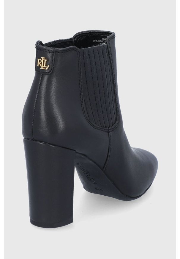 Lauren Ralph Lauren Sztyblety skórzane damskie kolor czarny na słupku. Nosek buta: okrągły. Kolor: czarny. Materiał: skóra. Obcas: na słupku. Wysokość obcasa: średni