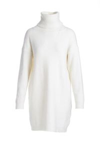 Born2be - Biała Sukienka Dzianinowa Classificator. Okazja: na co dzień. Typ kołnierza: golf. Kolor: biały. Materiał: dzianina. Długość rękawa: długi rękaw. Sezon: zima, jesień. Typ sukienki: proste. Styl: casual #6