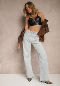 Renee - Jasnoniebieskie Jeansy High Waist z Szeroką Nogawką Sesmaris. Okazja: na co dzień. Stan: podwyższony. Kolor: niebieski. Styl: klasyczny, casual