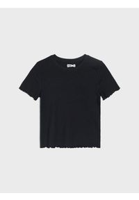 Sinsay - Prążkowana koszulka z ozdobnymi falbankami - czarny. Typ kołnierza: kołnierz z falbankami. Kolor: czarny. Materiał: prążkowany #1