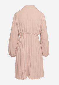 Born2be - Różowa Plisowana Sukienka z Ozdobnym Wiązaniem i Gumką w Talii Melondria. Okazja: na spotkanie biznesowe, na imprezę. Kolor: różowy. Długość rękawa: długi rękaw. Sezon: lato. Styl: biznesowy #5