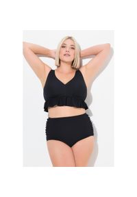 ULLA POPKEN - Damskie Bikini faktura falbana miękkie miseczki regulowane ramiączka. Kolekcja: plus size. Kolor: czarny. Materiał: elastan, poliester, materiał