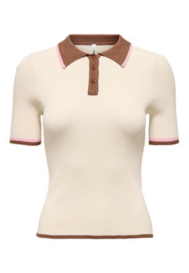 only - ONLY Polo Meddi 15363165 Beżowy Slim Fit. Typ kołnierza: polo. Kolor: beżowy. Materiał: syntetyk