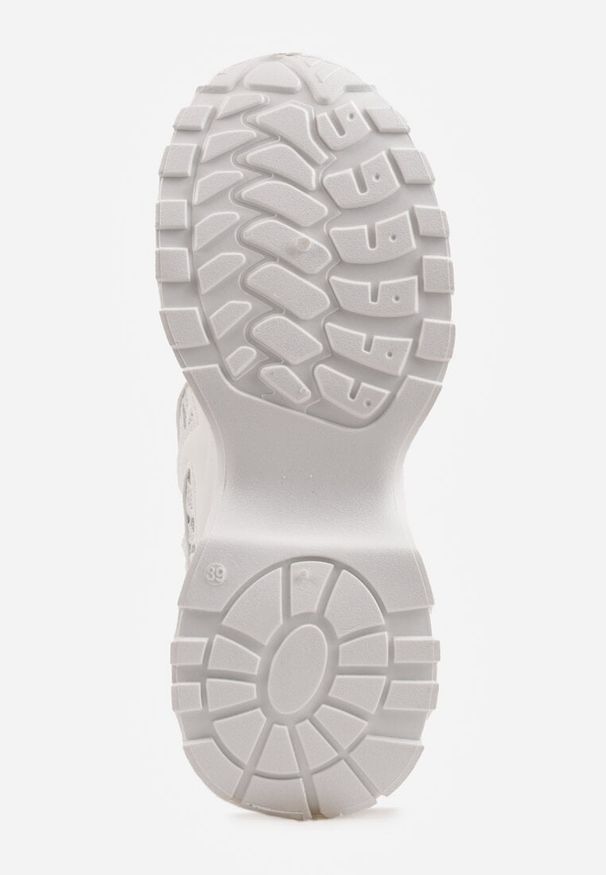 Renee - Białe Sneakersy na Platformie Ozdobione Cyrkoniami i Koronką Antea. Okazja: na co dzień. Kolor: biały. Materiał: koronka. Wzór: aplikacja, koronka. Obcas: na platformie