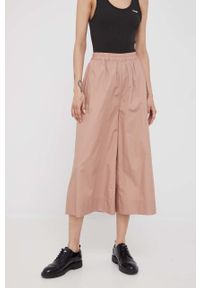 DKNY - Dkny spodnie P2CKTM88 damskie kolor beżowy szerokie high waist. Stan: podwyższony. Kolor: beżowy. Materiał: tkanina #3
