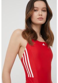 adidas Performance strój kąpielowy Mid 3-Stripes HD0404 kolor czerwony miękka miseczka. Kolor: czerwony. Materiał: materiał, dzianina. Wzór: ze splotem #3