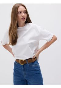 Reserved - Bawełniany t-shirt oversize - biały. Kolor: biały. Materiał: bawełna