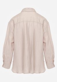 Renee - Beżowa Oversizowa Koszula z Wiskozą i Lnem z Guzikami o Różnej Wielkości Drenrya. Okazja: na co dzień. Kolor: beżowy. Materiał: wiskoza, len. Styl: casual #4