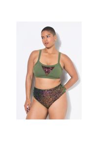 ULLA POPKEN - Damski Top bikini miękkie miseczki cekiny. Kolekcja: plus size. Kolor: zielony. Materiał: poliester, elastan, poliamid, materiał