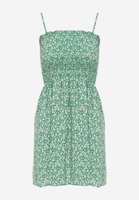 Renee - Zielona Sukienka z Bawełny na Ramiączkach z Rozkloszowaniem i Marszczoną Górą Risetto. Kolor: zielony. Materiał: bawełna. Długość rękawa: na ramiączkach. Sezon: lato #3