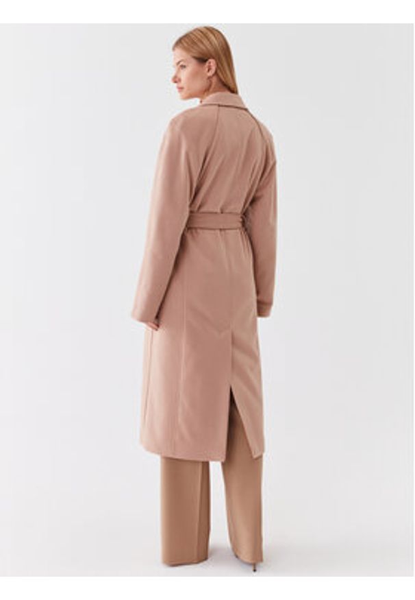 Calvin Klein Płaszcz wełniany K20K205496 Beżowy Regular Fit. Kolor: beżowy. Materiał: wełna