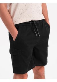 Ombre Clothing - Męskie spodenki bawełniane cargo z elastycznym pasem – czarne V4 - Rozmiar: M. Okazja: na co dzień. Kolor: czarny. Materiał: bawełna. Sezon: lato. Styl: casual #8