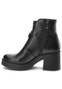 Czarne Eleganckie Botki Simen Na Obcasie. Kolor: czarny. Materiał: skóra, materiał, futro, syntetyk. Szerokość cholewki: normalna. Obcas: na obcasie. Styl: elegancki. Wysokość obcasa: średni #6