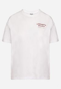 Born2be - Biało-Czerwony Bawełniany T-shirt Typu Oversize z Nadrukiem i Napisem Fillana. Okazja: na co dzień. Kolor: biały. Materiał: bawełna. Wzór: napisy, nadruk. Styl: casual #6