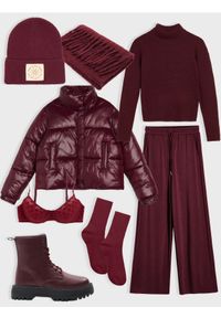 Sinsay - Spodnie wide leg - bordowy. Kolor: czerwony #1