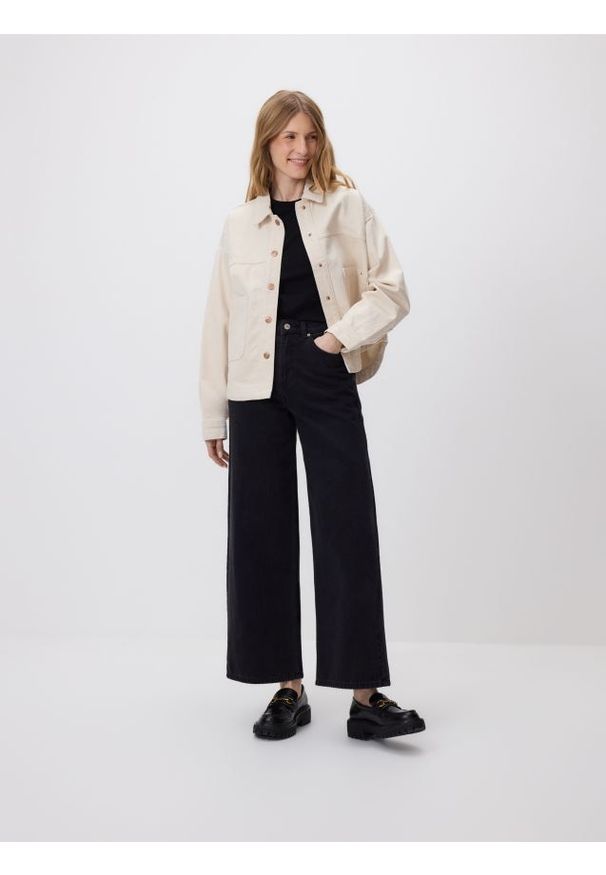 Reserved - Jeansy wide leg - czarny. Kolor: czarny