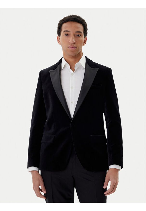 Hugo - HUGO Marynarka Henry254E1X 50549032 Czarny Slim Fit. Kolor: czarny. Materiał: bawełna