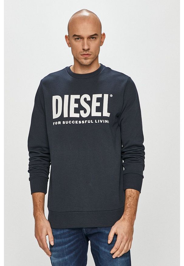 Diesel - Bluza bawełniana. Okazja: na co dzień. Kolor: niebieski. Materiał: bawełna. Wzór: nadruk. Styl: casual